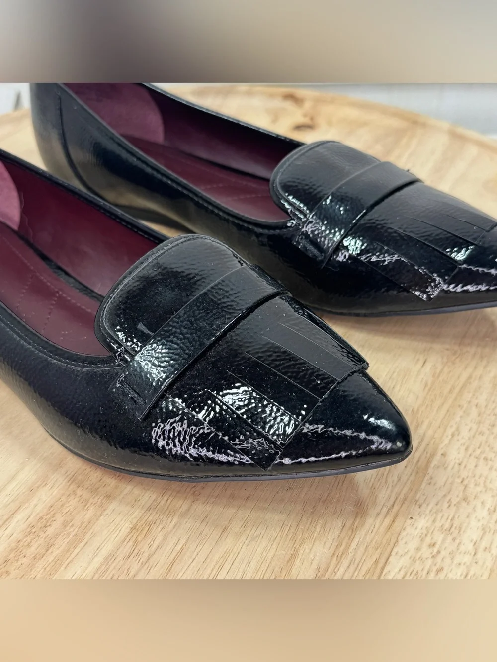 Franco Sarto Helsa Patent Leather Tassel Fringe Pointed Toe Loafers Black 11